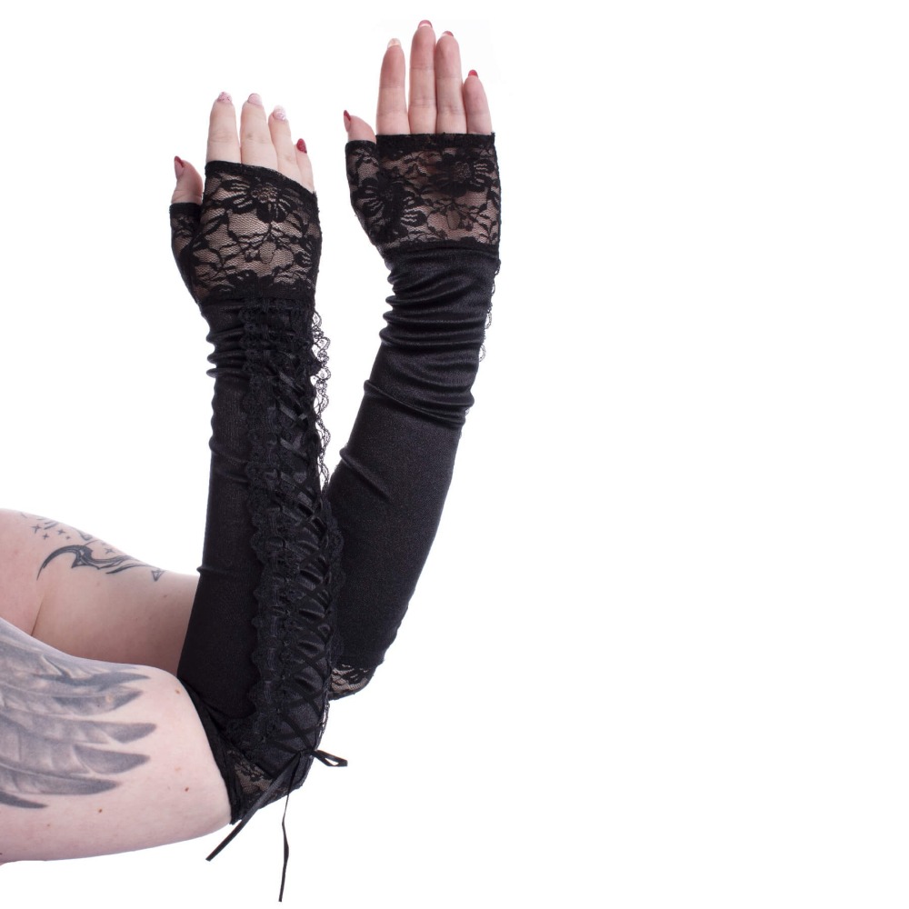Poizen Industries - Long Lace Corset Handschoenen - Zwart